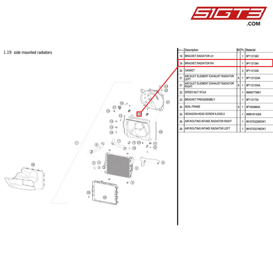 BRACKET,RADIATOR RH - 9P1121384 [PORSCHE 991.1 GT3 Cup (2017)]