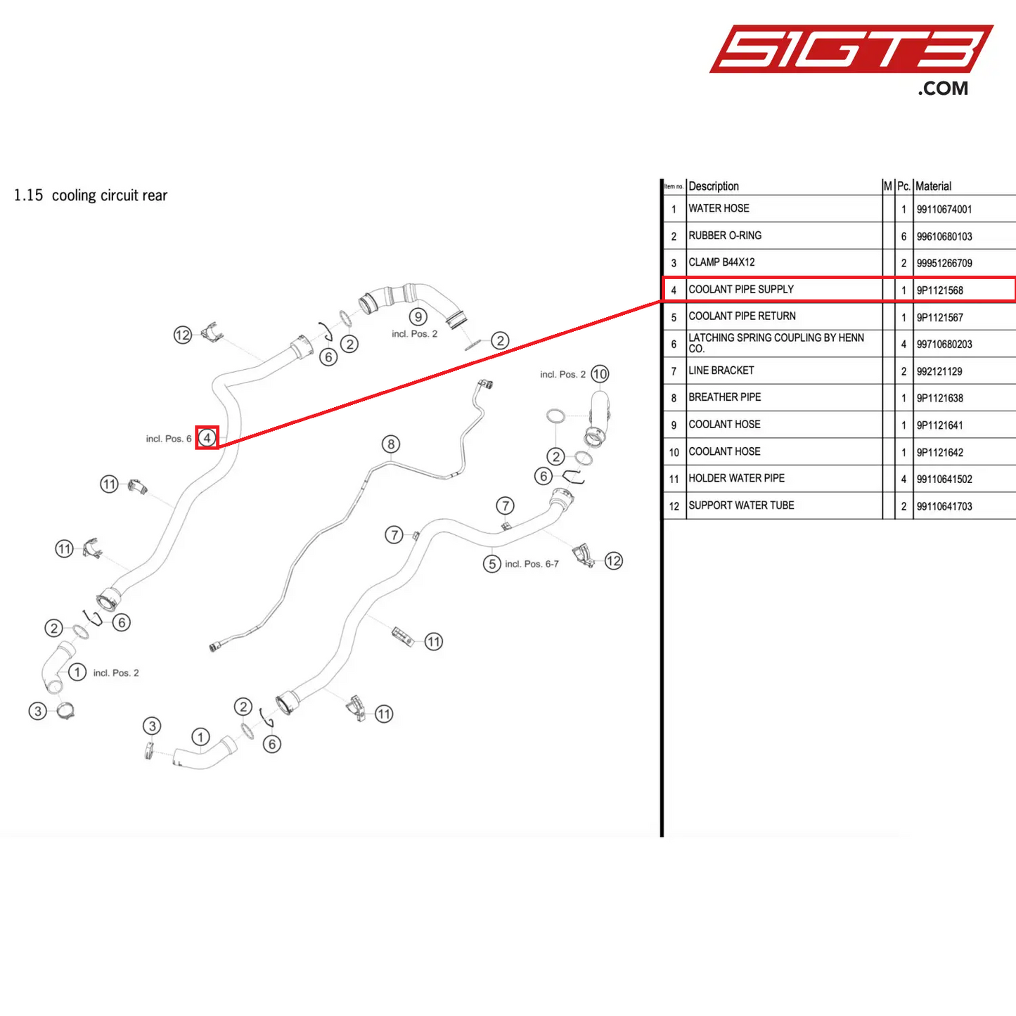 COOLANT PIPE SUPPLY - 9P1121568 [PORSCHE 911 GT2 RS Clubsport]