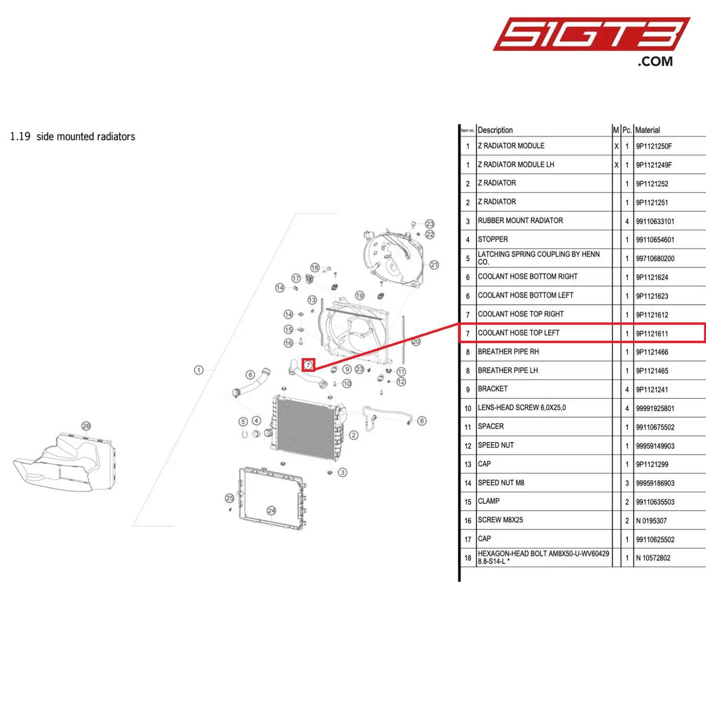 COOLANT HOSE TOP LEFT - 9P1121611 [PORSCHE 991.1 GT3 Cup (2017)]