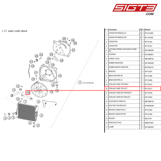 COOLANT HOSE TOP LEFT - 9P1121611 [PORSCHE 718 Cayman GT4 Clubsport]