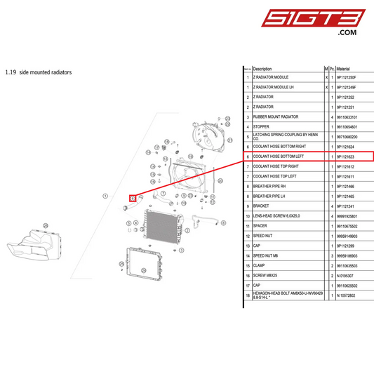 COOLANT HOSE BOTTOM LEFT - 9P1121623 [PORSCHE 991.1 GT3 Cup (2017)]