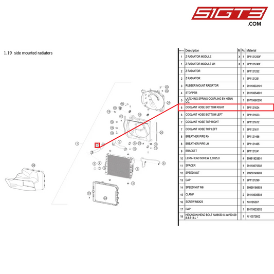 COOLANT HOSE BOTTOM RIGHT - 9P1121624 [PORSCHE 991.1 GT3 Cup (2017)]