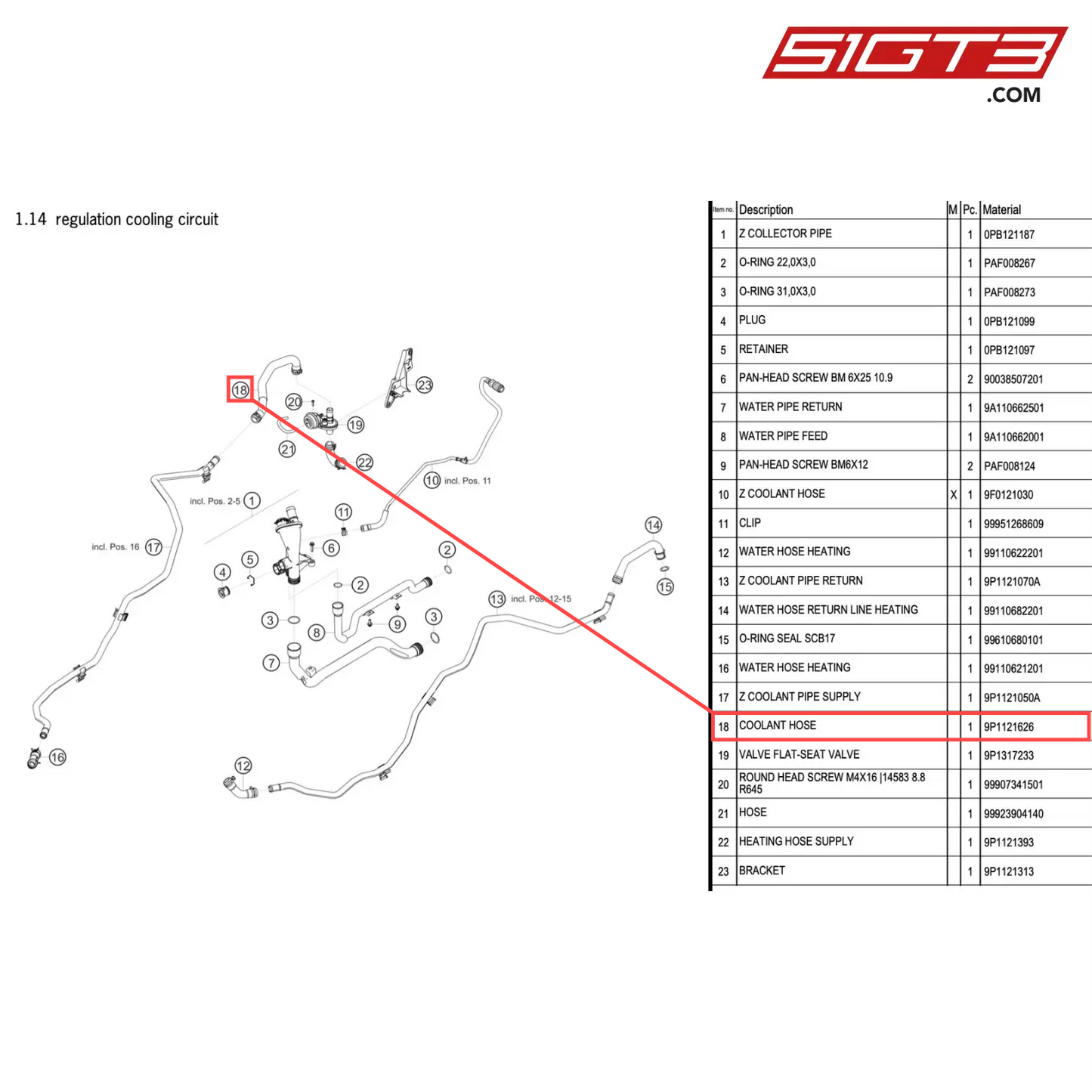 COOLANT HOSE - 9P1121626 [PORSCHE 911 GT2 RS Clubsport]