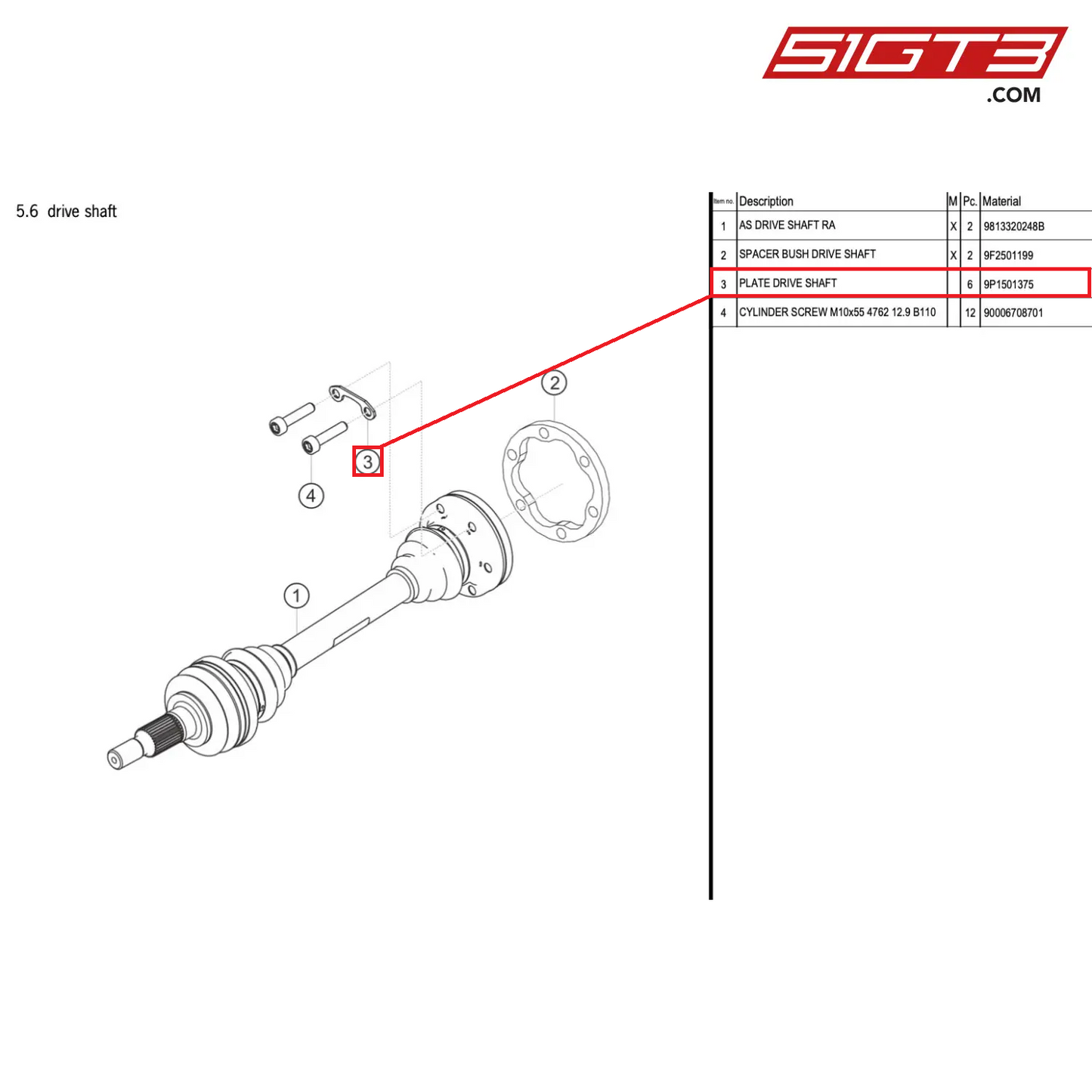 PLATE DRIVE SHAFT - 9P1501375 [PORSCHE 718 Cayman GT4 RS Clubsport]