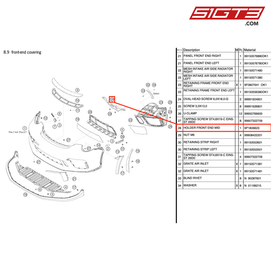 HOLDER FRONT END MID - 9P1806623 [PORSCHE 991.2 GT3 Cup]