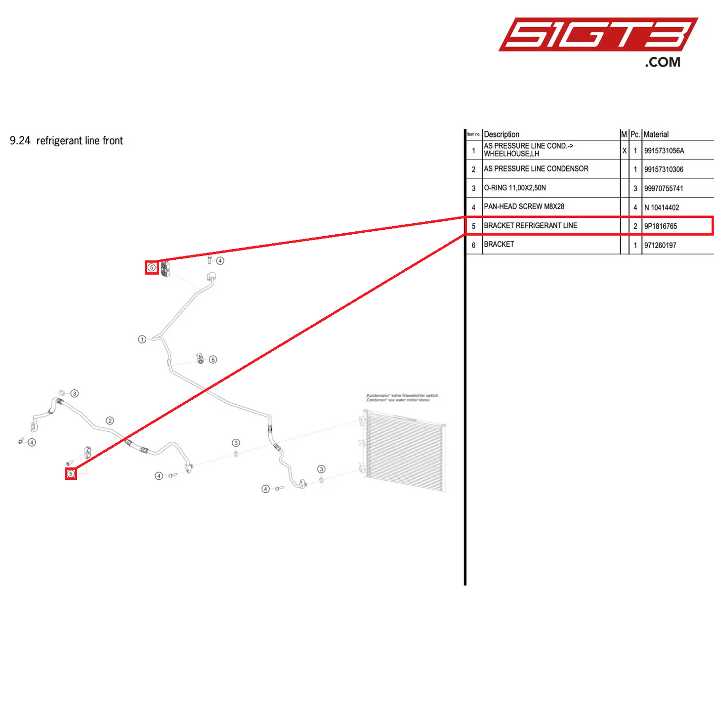 BRACKET REFRIGERANT LINE - 9P1816765 [PORSCHE 911 GT2 RS Clubsport]