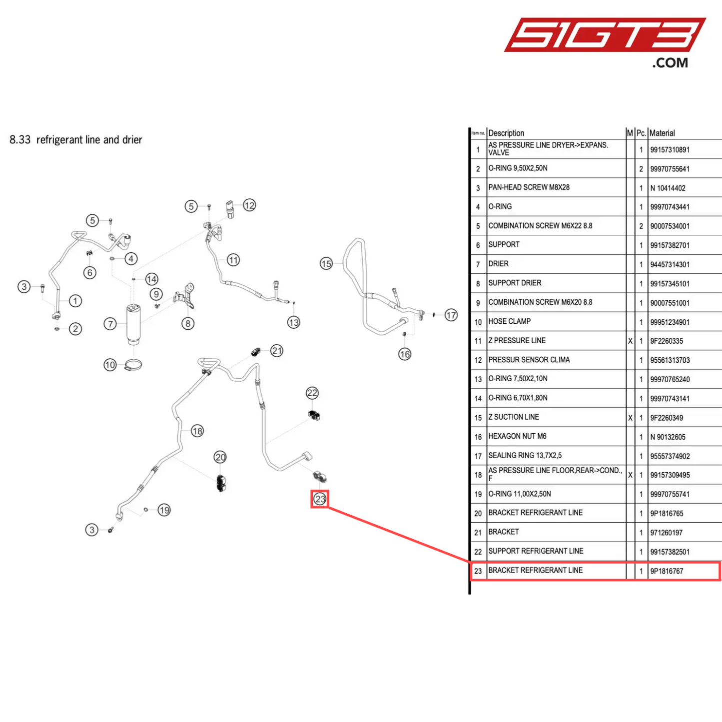 BRACKET REFRIGERANT LINE - 9P1816767 [PORSCHE 718 Cayman GT4 RS Clubsport]