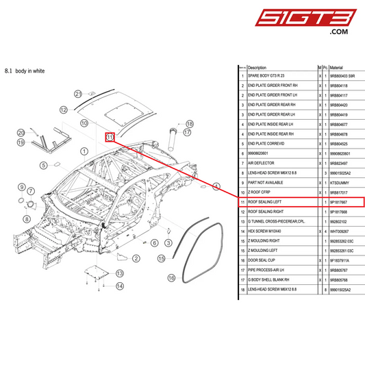 ROOF SEALING LEFT - 9P1817667 [PORSCHE 992.1 GT3 R]