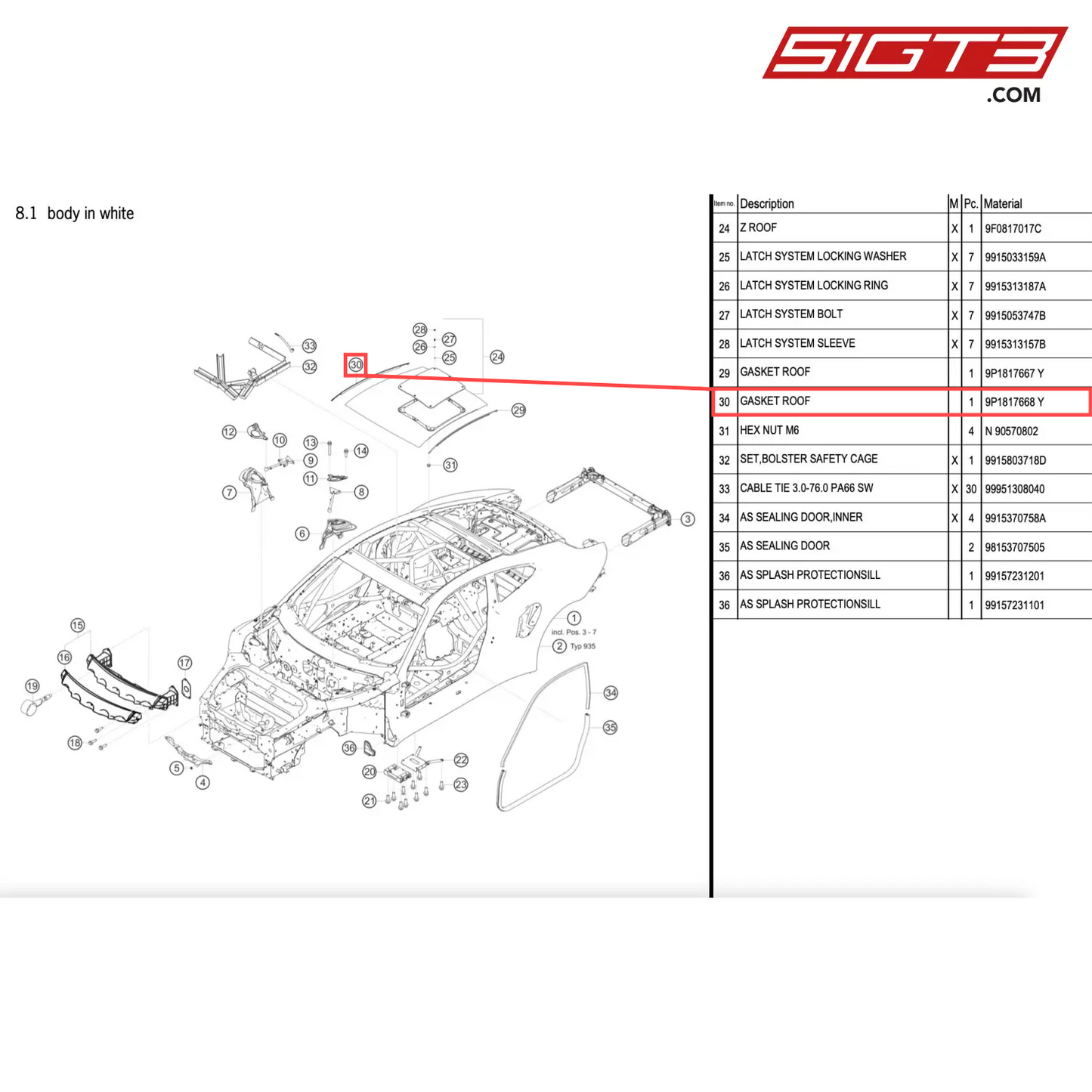 GASKET ROOF - 9P1817668 Y [PORSCHE 911 GT2 RS Clubsport]