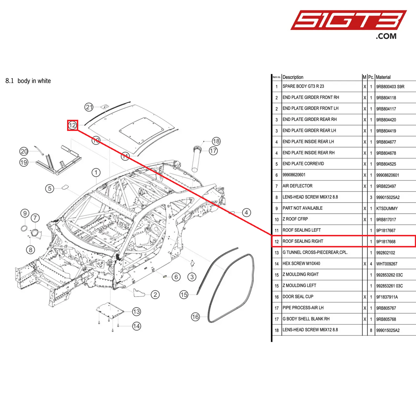 ROOF SEALING RIGHT - 9P1817668 [PORSCHE 992.1 GT3 R]