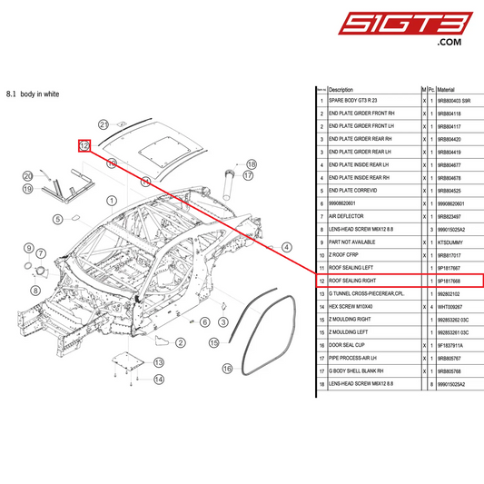 ROOF SEALING RIGHT - 9P1817668 [PORSCHE 992.1 GT3 R]