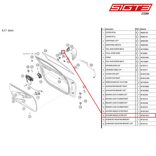 AS DOOR HANDLE OUTER LEFT - 9P1837165 Y [PORSCHE 992.1 GT3 R]