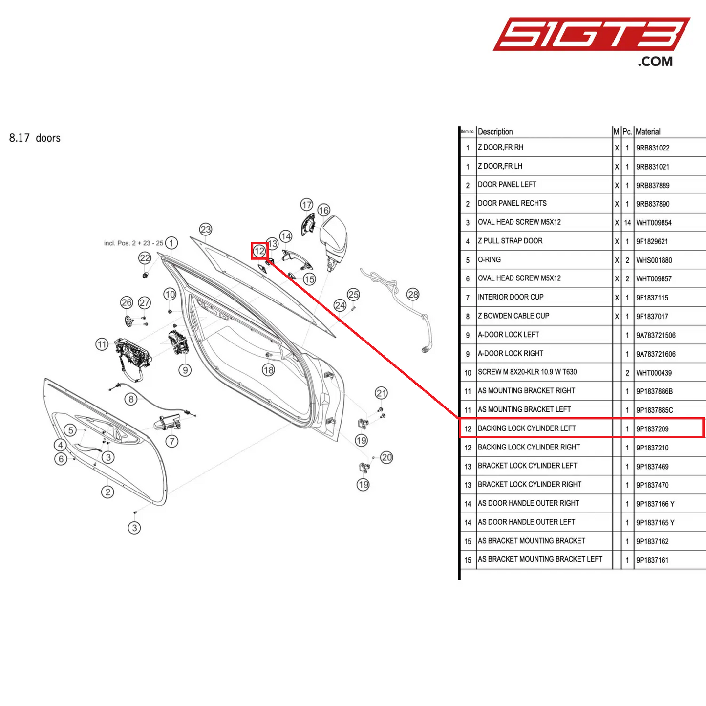 BACKING LOCK CYLINDER LEFT - 9P1837209 [PORSCHE 992.1 GT3 R]