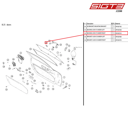 BACKING LOCK CYLINDER RIGHT - 9P1837210 [PORSCHE 718 Cayman GT4 Clubsport]