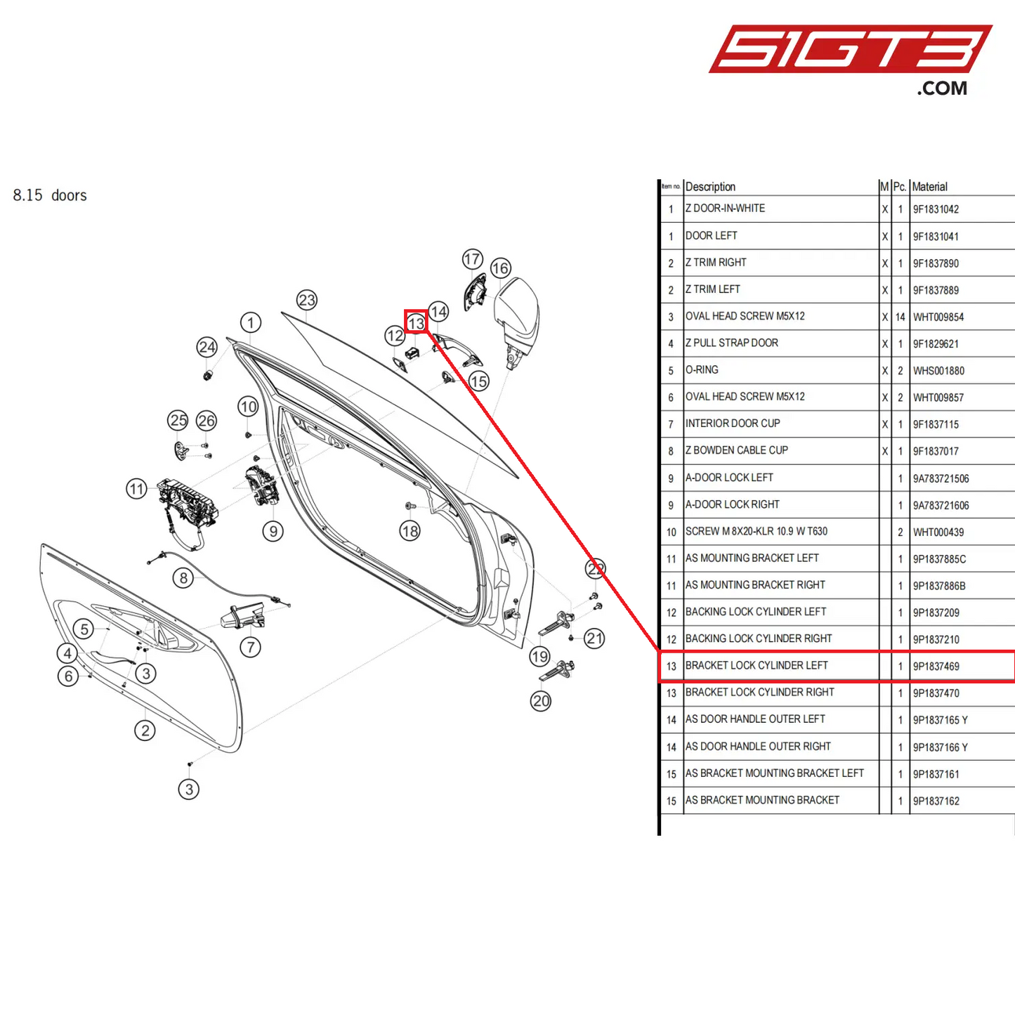 BRACKET LOCK CYLINDER LEFT - 9P1837469 [PORSCHE 911 GT3 Cup Type 992]