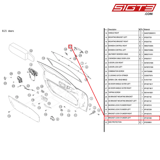 BRACKET LOCK CYLINDER LEFT - 9P1837469 [PORSCHE 718 Cayman GT4 RS Clubsport]