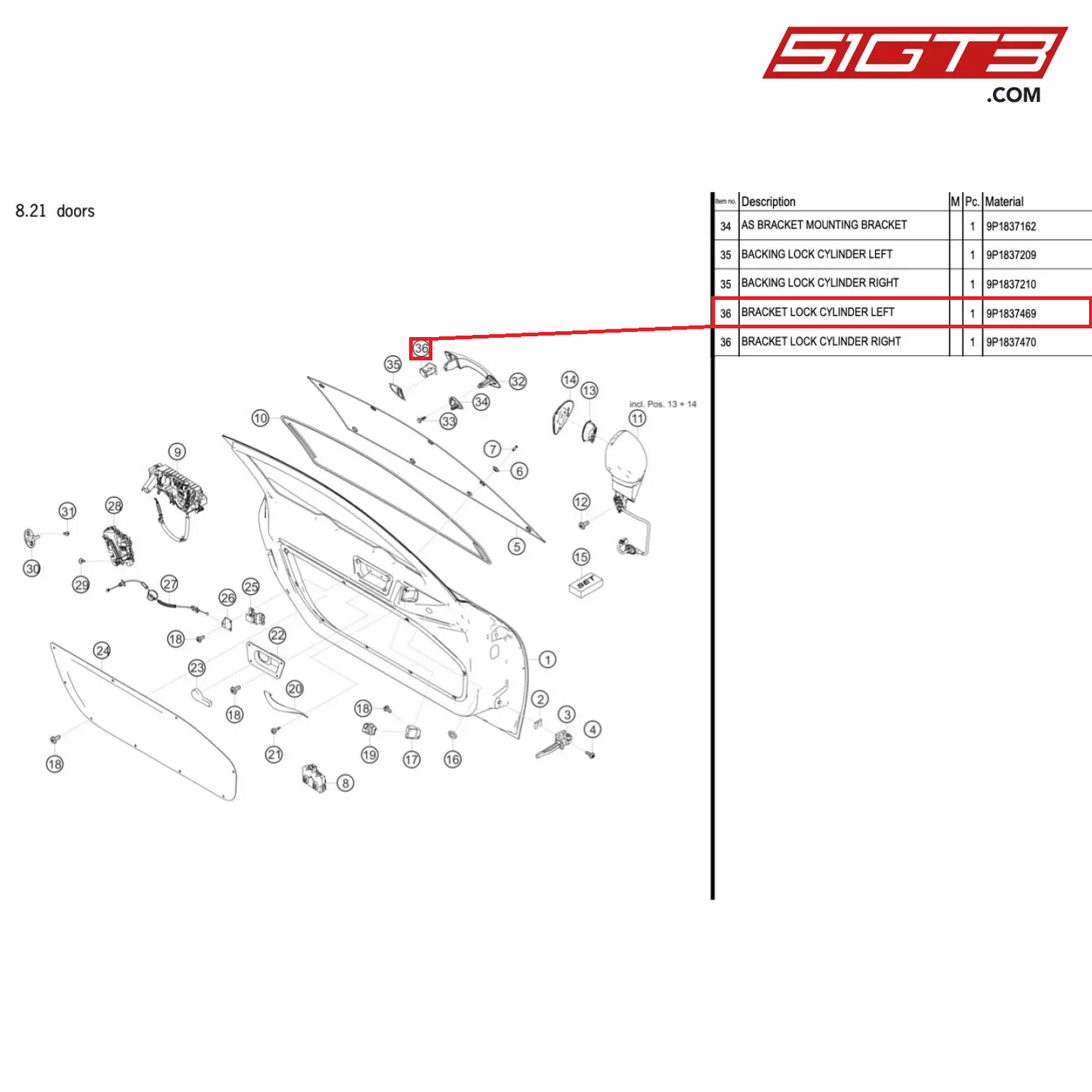 BRACKET LOCK CYLINDER LEFT - 9P1837469 [PORSCHE 718 Cayman GT4 Clubsport]