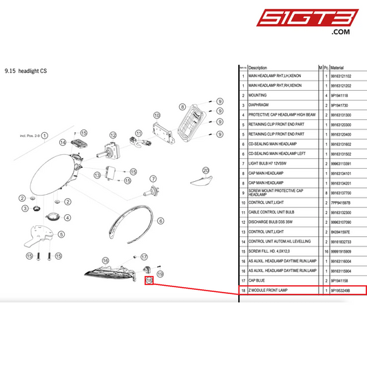 Z MODULE FRONT LAMP - 9P1953249B [PORSCHE 911 GT2 RS Clubsport]