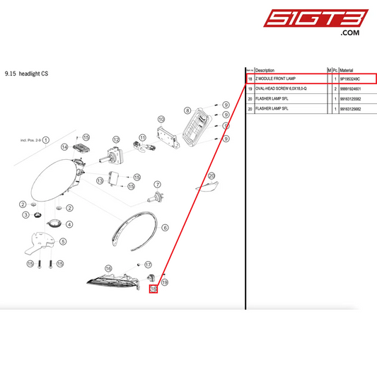 Z MODULE FRONT LAMP - 9P1953249C [PORSCHE 911 GT2 RS Clubsport]