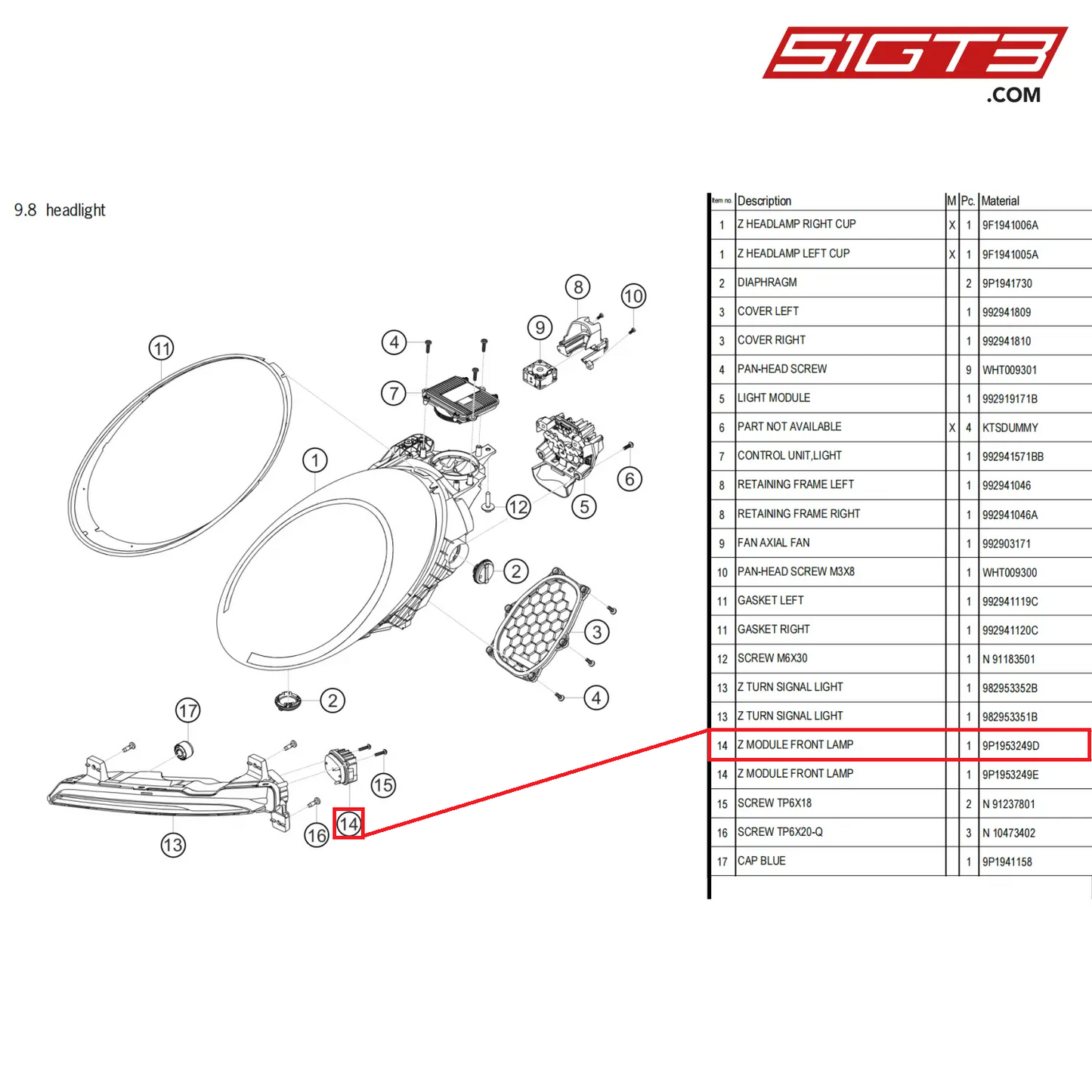 Z MODULE FRONT LAMP - 9P1953249D [PORSCHE 911 GT3 Cup Type 992]