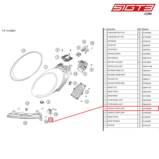 Z MODULE FRONT LAMP - 9P1953249D [PORSCHE 992.1 GT3 Cup]