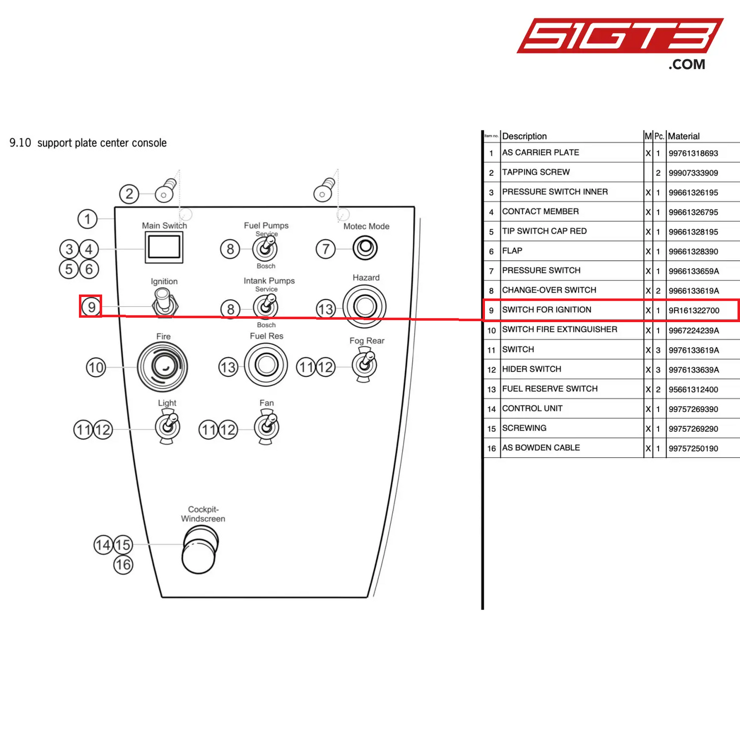 SWITCH FOR IGNITION - 9R161322700 [PORSCHE 997.2 GT3 Cup]