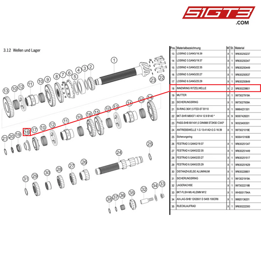 INNER RING PINION SHAFT - 9R630229801 [PORSCHE 997.1 GT3 R]