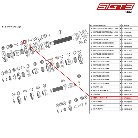 IDLER GEAR 1ST GEAR/13:41 - 9R630250121 [PORSCHE 997.1 GT3 R]