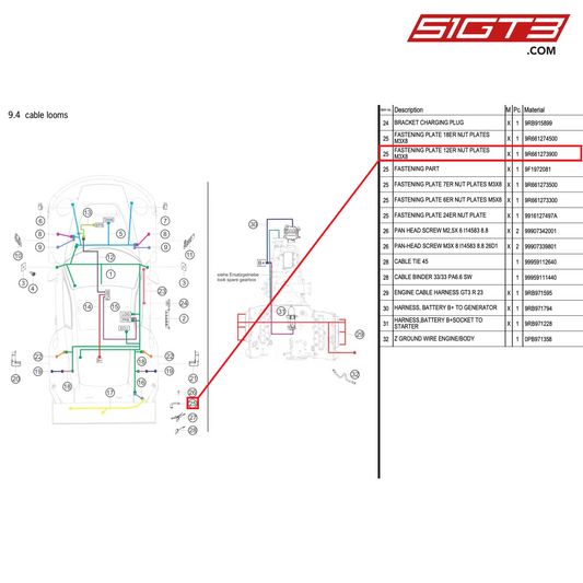 FASTENING PLATE 12ER NUT PLATES M3X8 - 9R661273900 [PORSCHE 992.1 GT3 R]