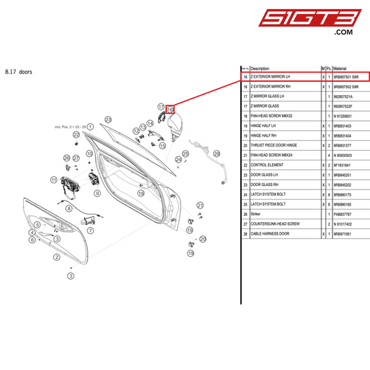 Z EXTERIOR MIRROR LH - 9RB857501  S9R [PORSCHE 992.1 GT3 R]