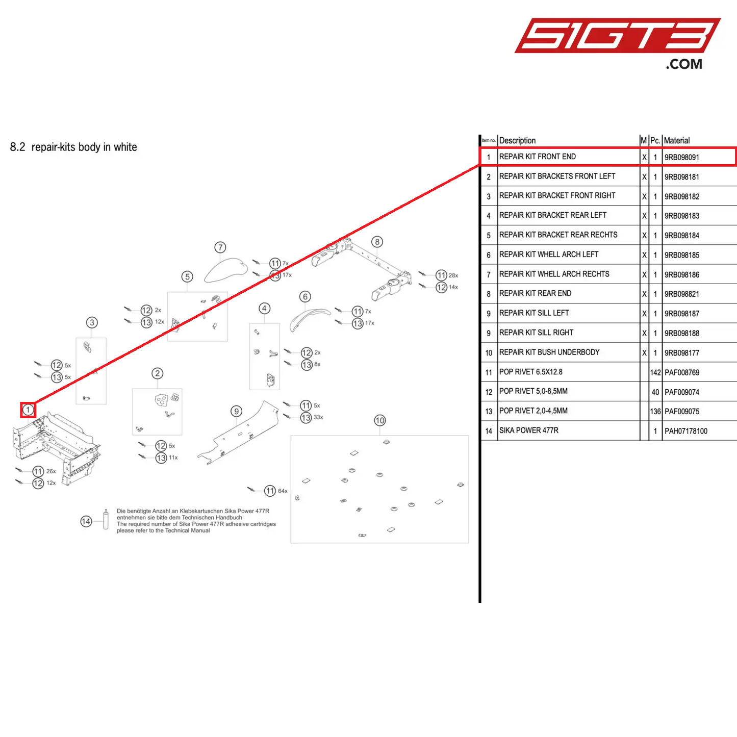 REPAIR KIT FRONT END - 9RB098091 [PORSCHE 992.1 GT3 R]