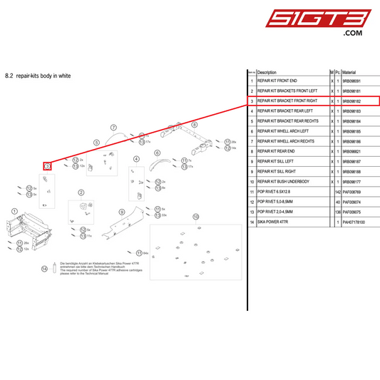 REPAIR KIT BRACKET FRONT RIGHT - 9RB098182 [PORSCHE 992.1 GT3 R]