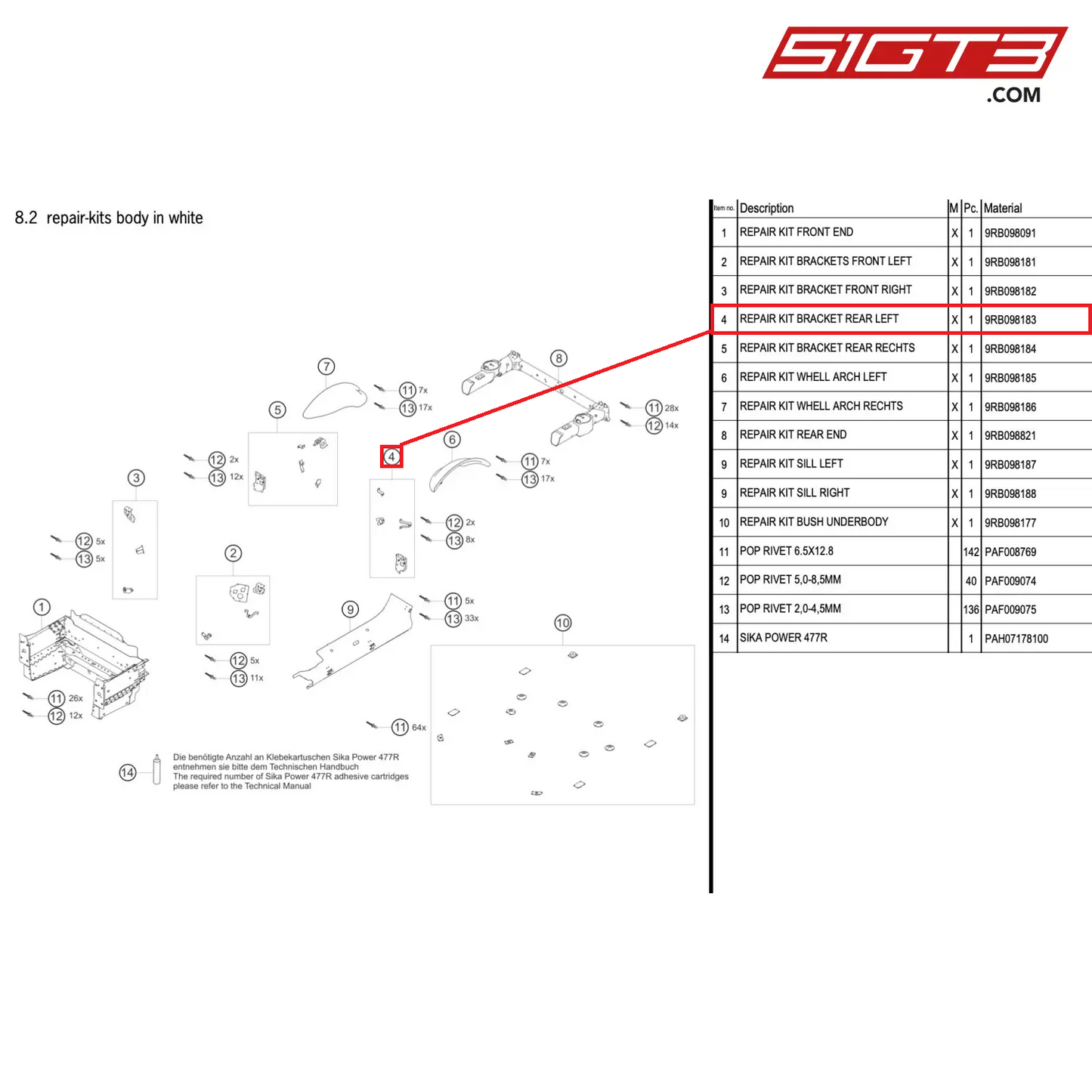 REPAIR KIT BRACKET REAR LEFT - 9RB098183 [PORSCHE 992.1 GT3 R]