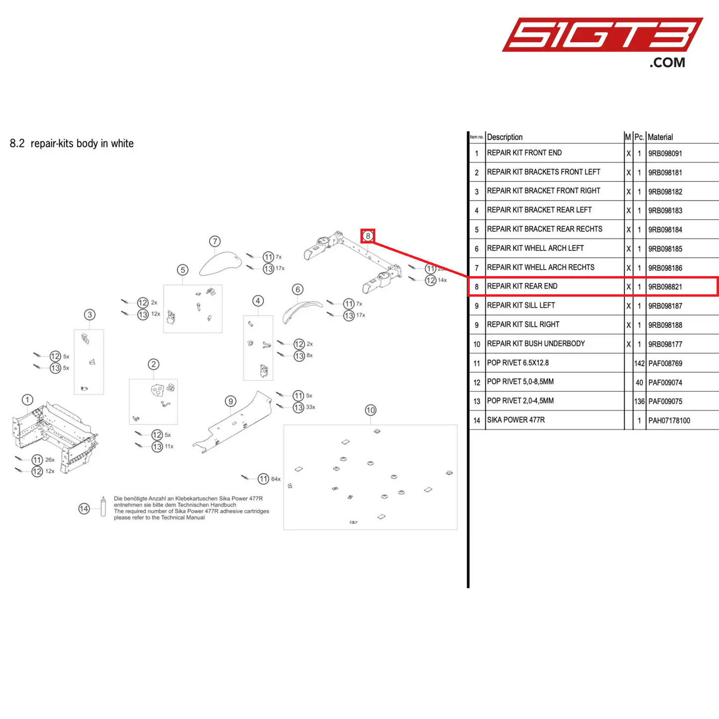 REPAIR KIT REAR END - 9RB098821 [PORSCHE 911 GT3 R Type 992 (GEN 1)]