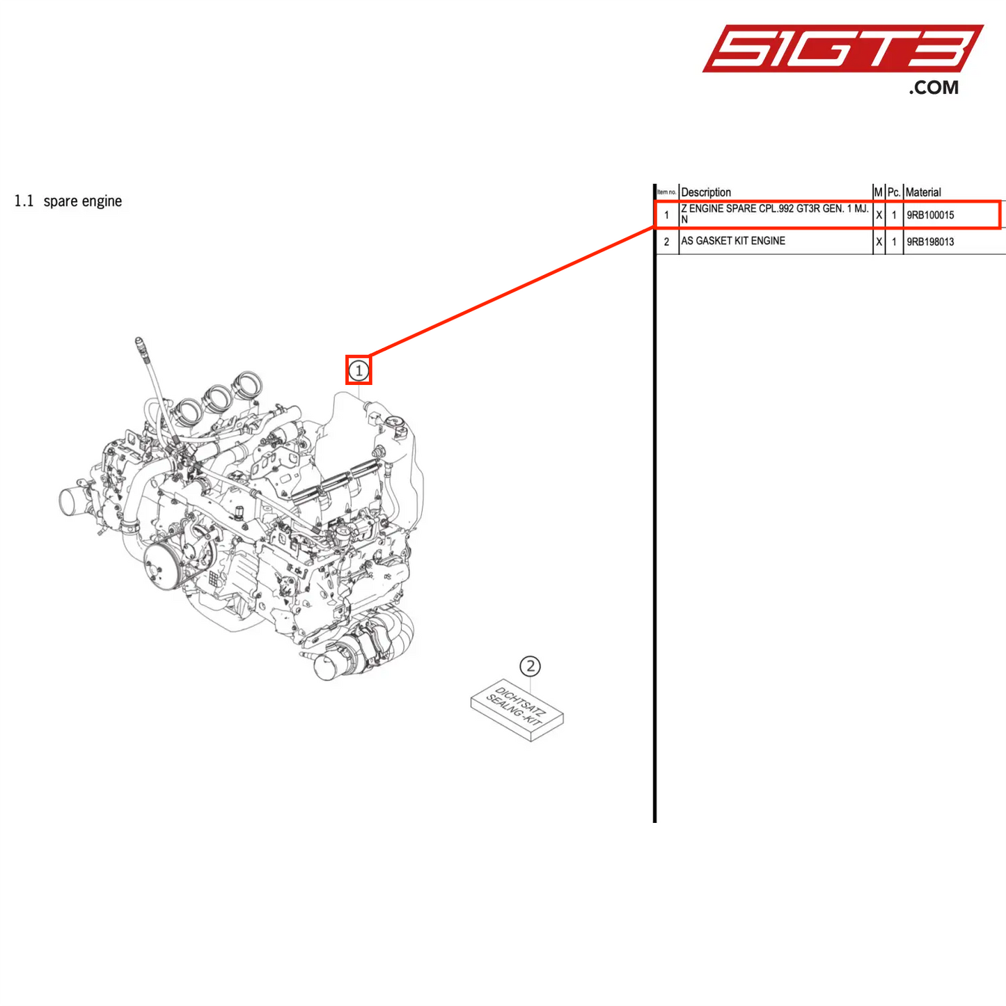 Z ENGINE SPARE CPL.992 GT3R GEN. 1 MJ. N - 9RB100015 [PORSCHE 992.1 GT3 R]