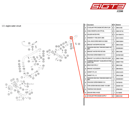 Z COOLANT PIPE ENGINE SUPPLY - 9RB121034 [PORSCHE 992.1 GT3 R]