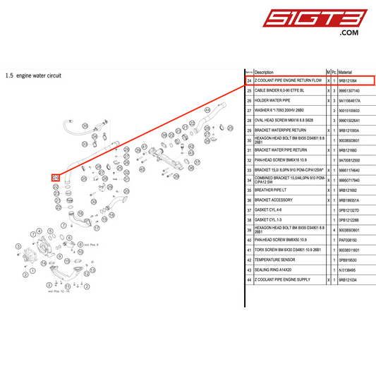 Z COOLANT PIPE ENGINE RETURN FLOW - 9RB121064 [PORSCHE 992.1 GT3 R]