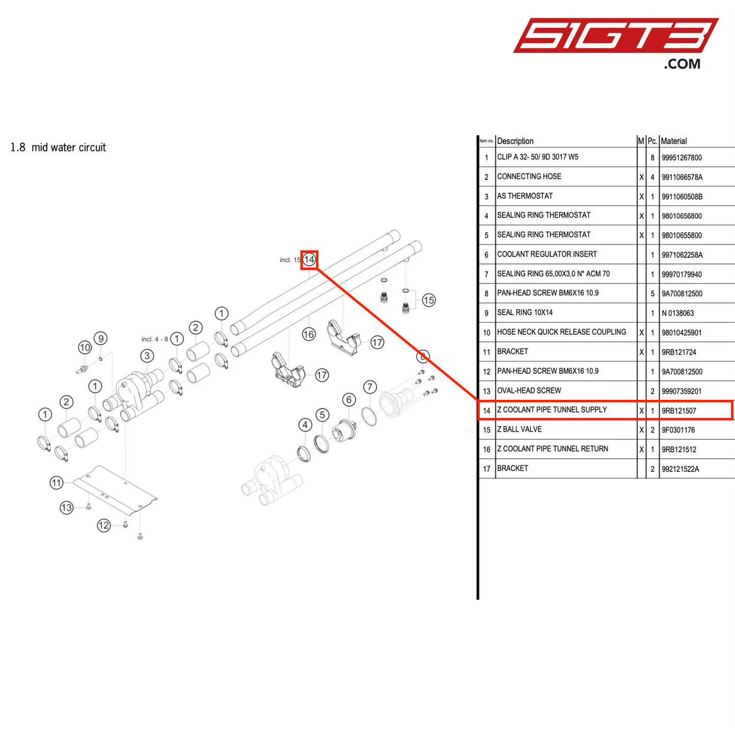 Z COOLANT PIPE TUNNEL SUPPLY - 9RB121507 [PORSCHE 911 GT3 R Type 992 (GEN 1)]