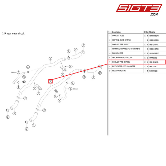 COOLANT PIPE RETURN - 9RB121567B [PORSCHE 992.1 GT3 R]