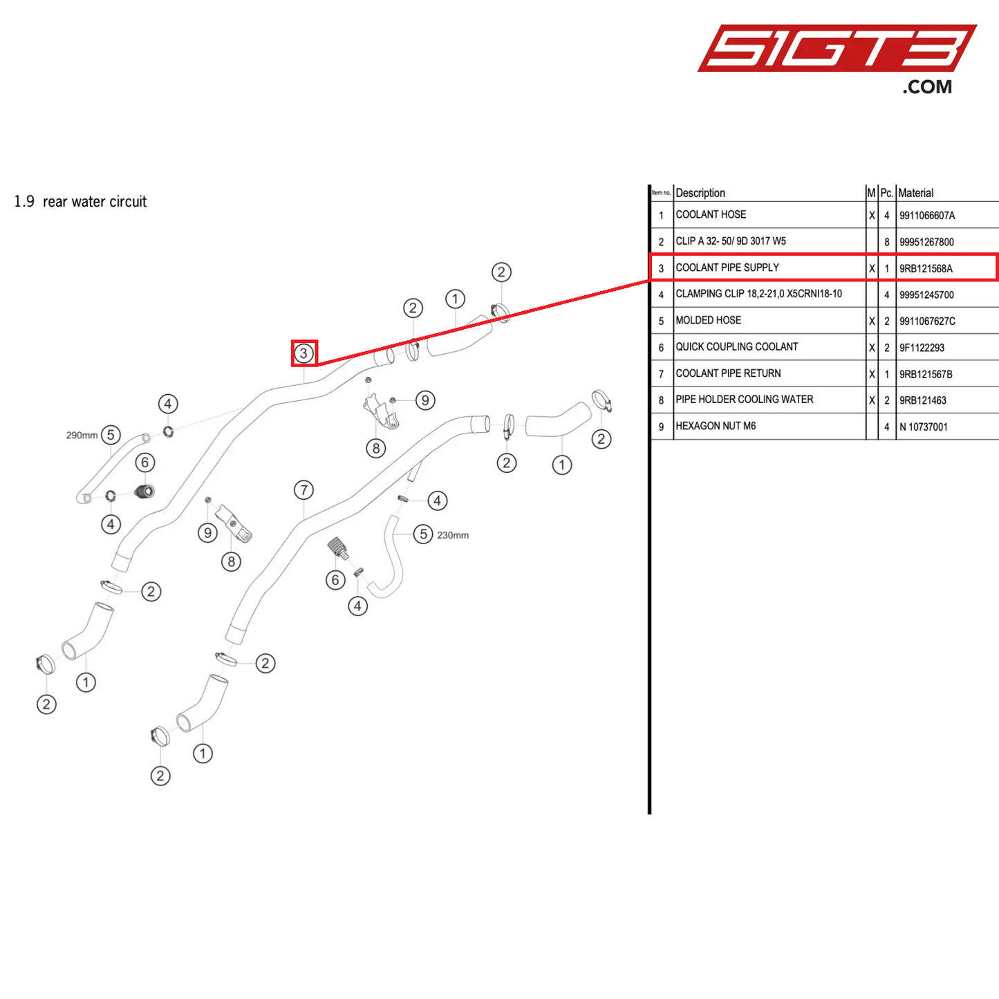 COOLANT PIPE SUPPLY - 9RB121568A [PORSCHE 992.1 GT3 R]