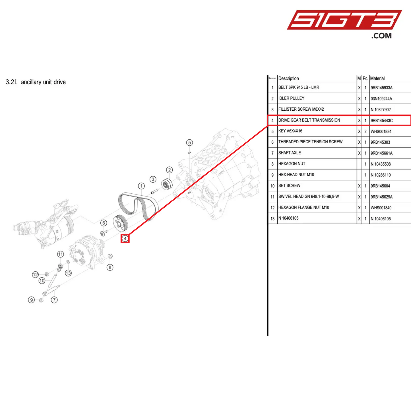 DRIVE GEAR BELT TRANSMISSION - 9RB145443C [PORSCHE 992.1 GT3 R]