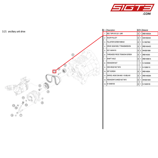 BELT 6PK 915 LB - LMR - 9RB145933A [PORSCHE 992.1 GT3 R]