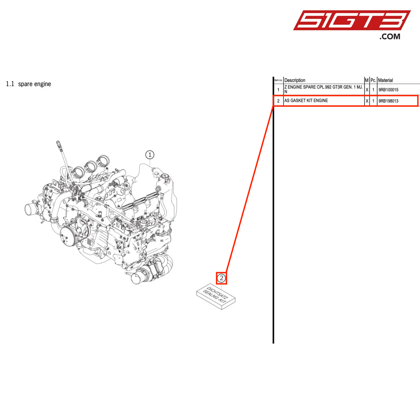 AS GASKET KIT ENGINE - 9RB198013 [PORSCHE 992.1 GT3 R]