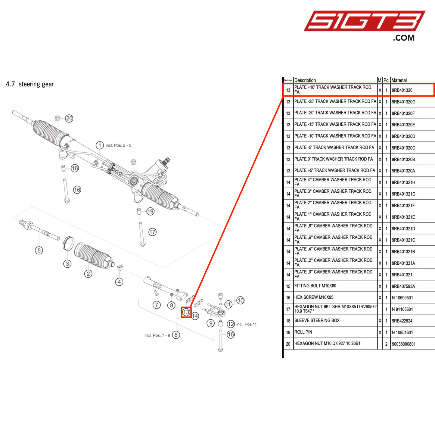 PLATE +10' TRACK WASHER TRACK ROD FA - 9RB401320 [PORSCHE 992.1 GT3 R]