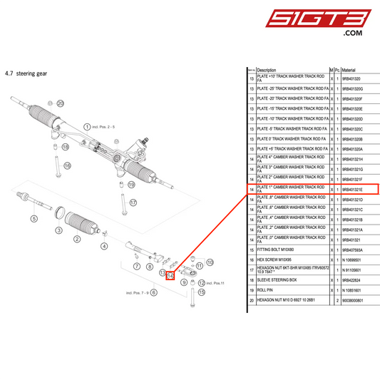 PLATE 1° CAMBER WASHER TRACK ROD FA - 9RB401321E [PORSCHE 992.1 GT3 R]