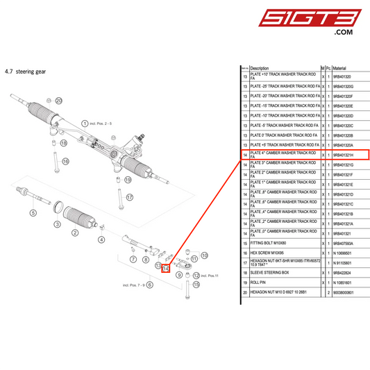 PLATE 4° CAMBER WASHER TRACK ROD FA - 9RB401321H [PORSCHE 992.1 GT3 R]