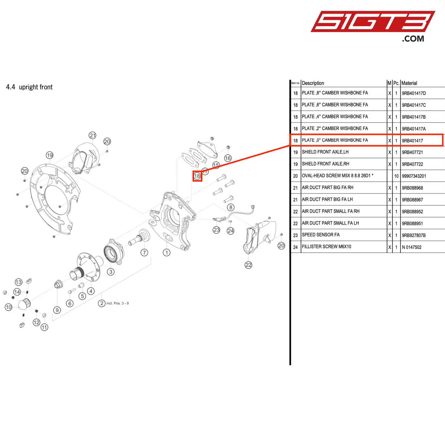 PLATE ,0° CAMBER WISHBONE FA - 9RB401417 [PORSCHE 992.1 GT3 R]