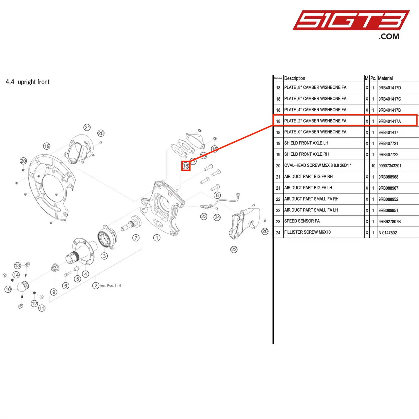 PLATE ,2° CAMBER WISHBONE FA - 9RB401417A [PORSCHE 992.1 GT3 R]