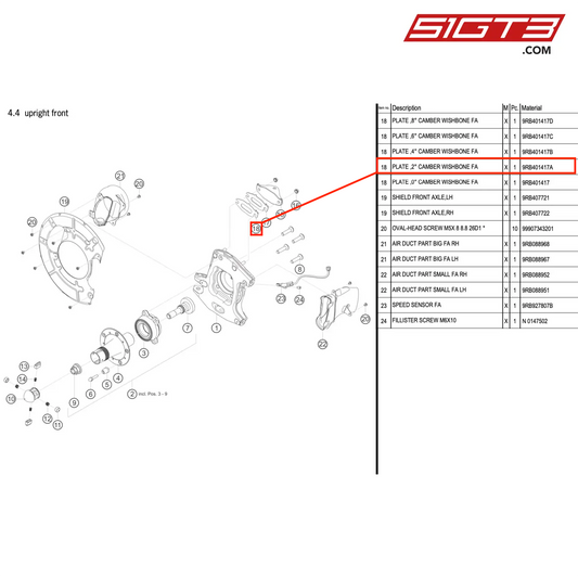 PLATE ,2° CAMBER WISHBONE FA - 9RB401417A [PORSCHE 992.1 GT3 R]