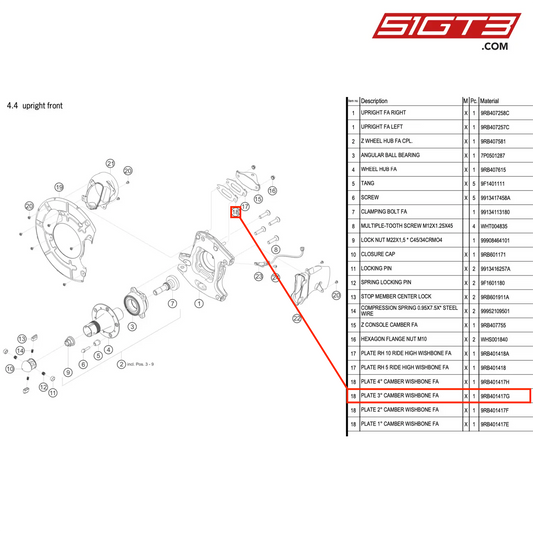 PLATE 3° CAMBER WISHBONE FA - 9RB401417G [PORSCHE 992.1 GT3 R]